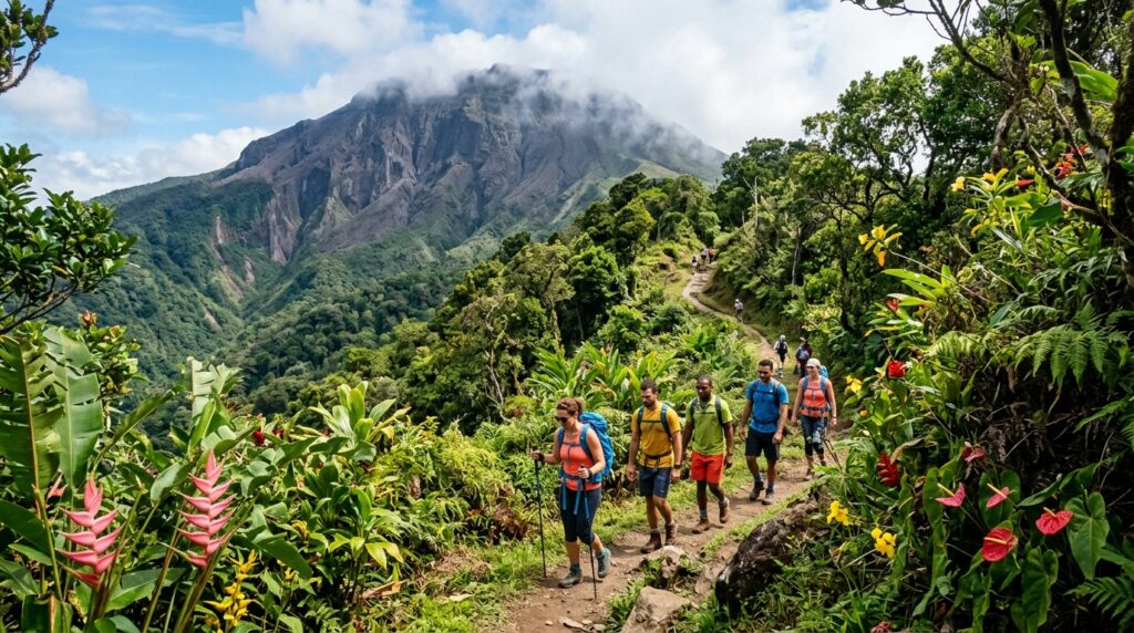 La montagne Pelée en Martinique sur un parcours de randonnée tropicale La montagne Pelée en Martinique sur un parcours de randonnée tropicale